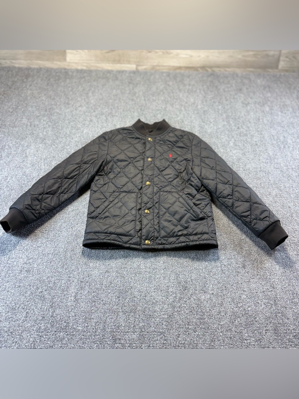 Polo Ralph Lauren Boys Quilted Jacket Size S 8 Black Snap Bomber Red Pony
Coat